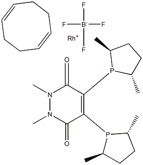 (-)-4,5-Bis[(2R,5R)-2,5-dimethylphospholanyl](1,2-dimethyl-1,2-dihydropyridazine-3,6-dione)(1,5-cyclooctadiene)rhodium(I) tetrafluoroborate 化学構造式