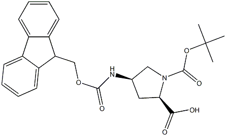(2R,4R)-Fmoc-4-amino-1-Boc-pyrrolidine-2-carboxylic acid,,结构式