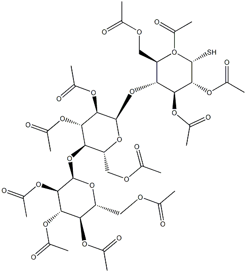 1,2,3,6-Tetra-O-acetyl-4-O-(2,3,6-tri-O-acetyl-4-O-(2,3,4,6-tetra-O-acetyl-a-D-glucopyranosyl)-a-D-glucopyranosyl)-a-D-thioglucopyranose 化学構造式