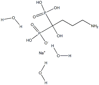 4-amino-(1-hydroxybutylidene)-1,1-diphosphonic acid monosodium salt trihydrate 化学構造式