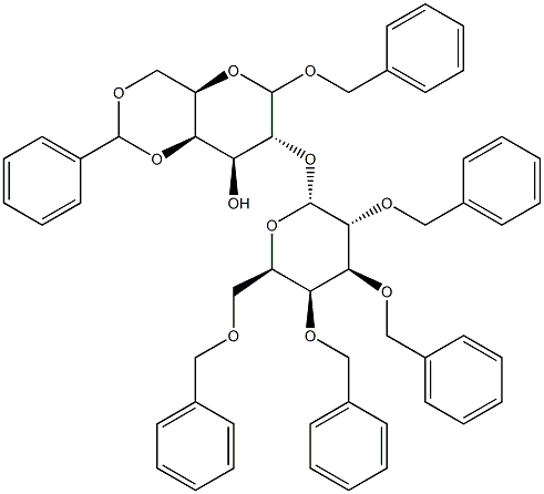 苄基2-O-(2,3,4,6-四-O-苄基-Α-D-吡喃半乳糖基)-4,6-O-亚苄基-D-吡喃半乳糖,,结构式