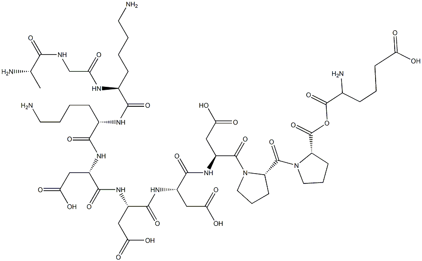 alanyl-glycyl-lysyl-lysyl-aspartyl-aspartyl-aspartyl-aspartyl-prolyl-prolyl-2-aminoadipic acid 化学構造式
