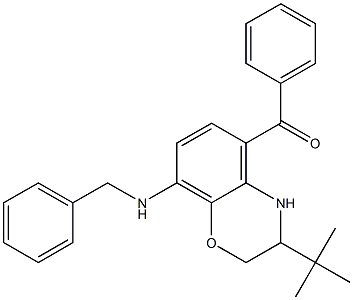 (8-benzylamino-3-(tert-butyl)-3,4-dihydro-2H-1,4-benzoxazin-5-yl) (phenyl) methanone 化学構造式