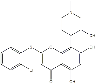 2-((2-chlorophenyl)thio)-5,7-dihydroxy-8-(3-hydroxy-1-methyl-4-piperidinyl)-4H-1-benzopyran-4-one 结构式