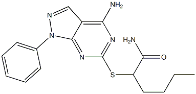 alpha-((4-amino-1-phenylpyrazolo(3,4-d)pyrimidin-6-yl)thio)hexanamide 结构式