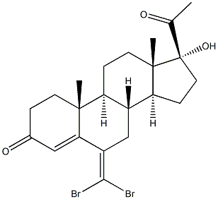 6-(Dibromomethylene)pregna-4-ene-17-ol-3,20-dione 化学構造式