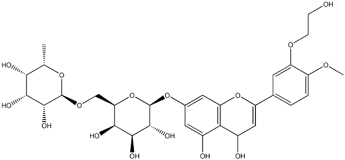 (2S,3R,4S,5R,6R)-2-[[4,5-dihydroxy-2-[3-(2-hydroxyethoxy)-4-methoxy-phenyl]-4H-chromen-7-yl]oxy]-6-[[(2R,3R,4R,5S,6S)-3,4,5-trihydroxy-6-methyl-oxan-2-yl]oxymethyl]oxane-3,4,5-triol Struktur