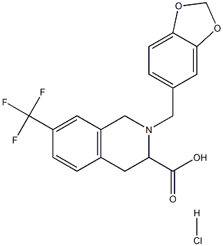2-benzo[1,3]dioxol-5-ylmethyl-7-trifluoromethyl-1,2,3,4-tetrahydro-isoquinoline-3-carboxylic acid hydrochloride,,结构式