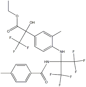 ethyl 3,3,3-trifluoro-2-hydroxy-2-(3-methyl-4-{[2,2,2-trifluoro-1-[(4-methylbenzoyl)amino]-1-(trifluoromethyl)ethyl]amino}phenyl)propanoate,,结构式