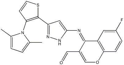 4-({3-[3-(2,5-dimethyl-1H-pyrrol-1-yl)-2-thienyl]-1H-pyrazol-5-yl}imino)-6-fluoro-4H-chromene-3-carbaldehyde