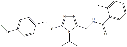 N-({4-isopropyl-5-[(4-methoxybenzyl)sulfanyl]-4H-1,2,4-triazol-3-yl}methyl)-2-methylbenzenecarboxamide 化学構造式
