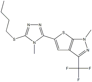 5-[5-(butylsulfanyl)-4-methyl-4H-1,2,4-triazol-3-yl]-1-methyl-3-(trifluoromethyl)-1H-thieno[2,3-c]pyrazole Struktur