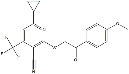 6-cyclopropyl-2-{[2-(4-methoxyphenyl)-2-oxoethyl]sulfanyl}-4-(trifluoromethyl)nicotinonitrile,,结构式