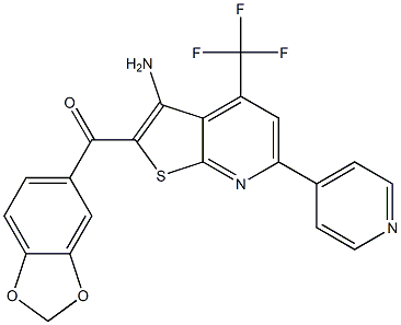 [3-amino-6-(4-pyridinyl)-4-(trifluoromethyl)thieno[2,3-b]pyridin-2-yl](1,3-benzodioxol-5-yl)methanone 化学構造式