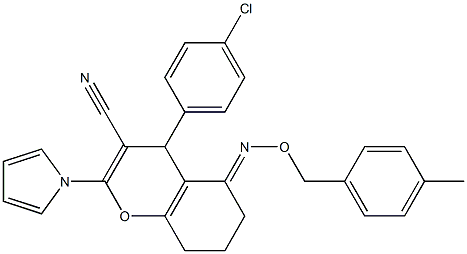 4-(4-chlorophenyl)-5-{[(4-methylbenzyl)oxy]imino}-2-(1H-pyrrol-1-yl)-5,6,7,8-tetrahydro-4H-chromene-3-carbonitrile Struktur