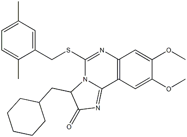 3-(cyclohexylmethyl)-5-[(2,5-dimethylbenzyl)sulfanyl]-8,9-dimethoxyimidazo[1,2-c]quinazolin-2(3H)-one Struktur
