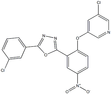 2-(3-chlorophenyl)-5-{2-[(5-chloro-3-pyridyl)oxy]-5-nitrophenyl}-1,3,4-oxadiazole Struktur