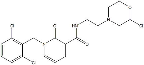 4-[2-({[1-(2,6-dichlorobenzyl)-2-oxo-1,2-dihydro-3-pyridinyl]carbonyl}amino)ethyl]-1,4-oxazinan-4-ium chloride 结构式