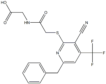 2-[(2-{[6-benzyl-3-cyano-4-(trifluoromethyl)-2-pyridinyl]sulfanyl}acetyl)amino]acetic acid 结构式