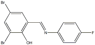 2,4-dibromo-6-{[(4-fluorophenyl)imino]methyl}phenol Struktur