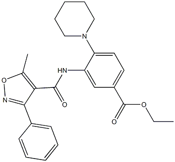 ethyl 3-{[(5-methyl-3-phenylisoxazol-4-yl)carbonyl]amino}-4-piperidinobenzoate Structure