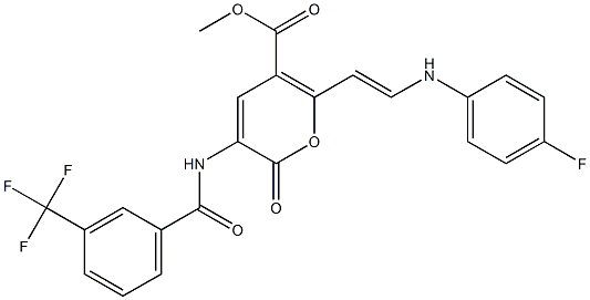 methyl 6-[(E)-2-(4-fluoroanilino)ethenyl]-2-oxo-3-{[3-(trifluoromethyl)benzoyl]amino}-2H-pyran-5-carboxylate,,结构式
