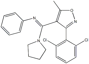 N1-[[3-(2,6-dichlorophenyl)-5-methylisoxazol-4-yl](tetrahydro-1H-pyrrol-1-yl)methylidene]aniline,,结构式