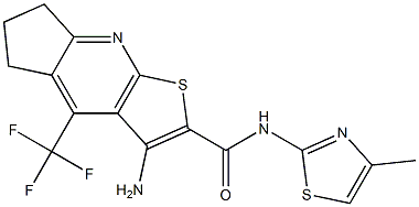 3-amino-N-(4-methyl-1,3-thiazol-2-yl)-4-(trifluoromethyl)-6,7-dihydro-5H-cyclopenta[b]thieno[3,2-e]pyridine-2-carboxamide 结构式