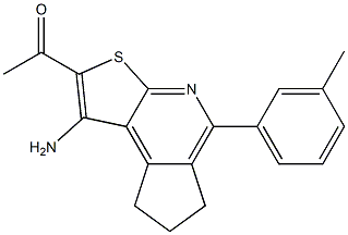 1-[1-amino-5-(3-methylphenyl)-7,8-dihydro-6H-cyclopenta[d]thieno[2,3-b]pyridin-2-yl]-1-ethanone 结构式