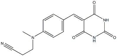 3-{methyl-4-[(2,4,6-trioxohexahydropyrimidin-5-yliden)methyl]anilino}propanenitrile Struktur