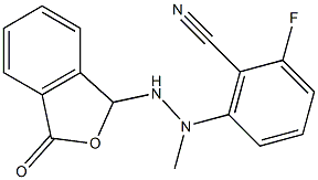 2-fluoro-6-[1-methyl-2-(3-oxo-1,3-dihydroisobenzofuran-1-yl)hydrazino]benzo nitrile Struktur