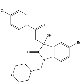 5-bromo-3-hydroxy-3-[2-(4-methoxyphenyl)-2-oxoethyl]-1-(morpholinomethyl)indolin-2-one,,结构式