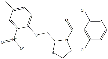 (2,6-dichlorophenyl){2-[(4-methyl-2-nitrophenoxy)methyl]-1,3-thiazolan-3-yl}methanone Struktur