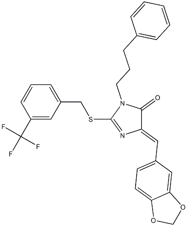  5-(1,3-benzodioxol-5-ylmethylene)-3-(3-phenylpropyl)-2-{[3-(trifluoromethyl)benzyl]sulfanyl}-3,5-dihydro-4H-imidazol-4-one