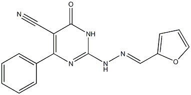 2-[2-(2-furylmethylidene)hydrazino]-6-oxo-4-phenyl-1,6-dihydropyrimidine-5-carbonitrile,,结构式