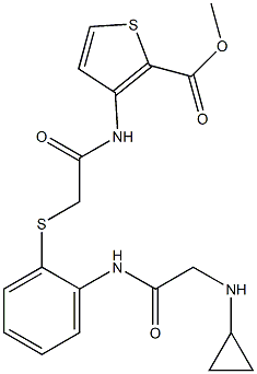 methyl 3-({2-[(2-{[2-(cyclopropylamino)acetyl]amino}phenyl)sulfanyl]acetyl}amino)-2-thiophenecarboxylate 化学構造式