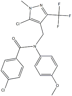 4-chloro-N-{[5-chloro-1-methyl-3-(trifluoromethyl)-1H-pyrazol-4-yl]methyl}-N-(4-methoxyphenyl)benzenecarboxamide,,结构式