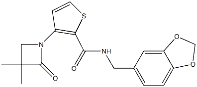 N-(1,3-benzodioxol-5-ylmethyl)-3-(3,3-dimethyl-2-oxo-1-azetanyl)-2-thiophenecarboxamide Structure