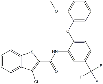 N2-[2-(2-methoxyphenoxy)-5-(trifluoromethyl)phenyl]-3-chlorobenzo[b]thiophene-2-carboxamide,,结构式