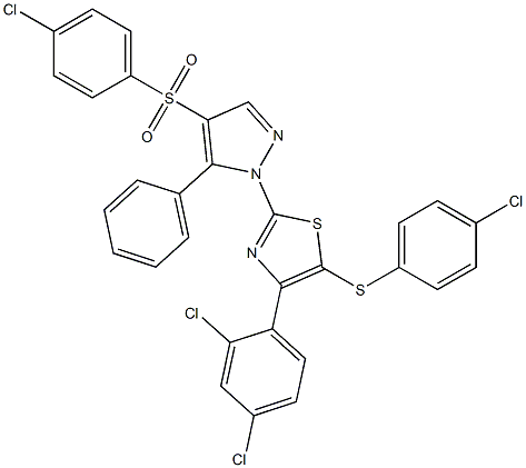 4-chlorophenyl 1-[5-[(4-chlorophenyl)sulfanyl]-4-(2,4-dichlorophenyl)-1,3-thiazol-2-yl]-5-phenyl-1H-pyrazol-4-yl sulfone