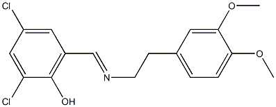 2,4-dichloro-6-{[(3,4-dimethoxyphenethyl)imino]methyl}phenol 化学構造式