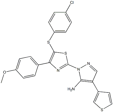 1-[5-[(4-chlorophenyl)sulfanyl]-4-(4-methoxyphenyl)-1,3-thiazol-2-yl]-4-(3-thienyl)-1H-pyrazol-5-amine Structure