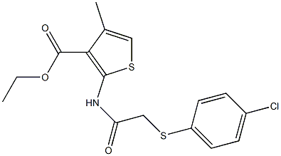 ethyl 2-({2-[(4-chlorophenyl)thio]acetyl}amino)-4-methylthiophene-3-carboxylate Struktur