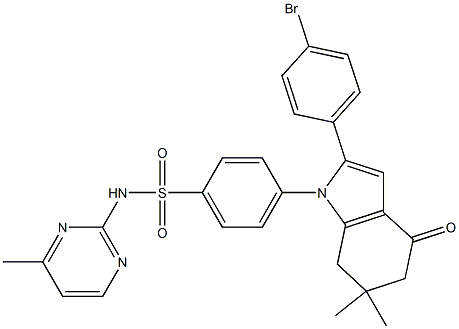 4-[2-(4-bromophenyl)-6,6-dimethyl-4-oxo-4,5,6,7-tetrahydro-1H-indol-1-yl]-N-(4-methyl-2-pyrimidinyl)benzenesulfonamide 化学構造式