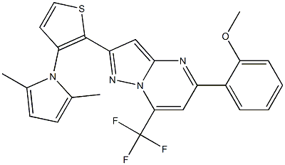 2-[3-(2,5-dimethyl-1H-pyrrol-1-yl)-2-thienyl]-5-(2-methoxyphenyl)-7-(trifluoromethyl)pyrazolo[1,5-a]pyrimidine,,结构式