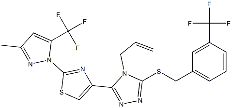 4-allyl-3-{2-[3-methyl-5-(trifluoromethyl)-1H-pyrazol-1-yl]-1,3-thiazol-4-yl}-5-{[3-(trifluoromethyl)benzyl]sulfanyl}-4H-1,2,4-triazole 化学構造式