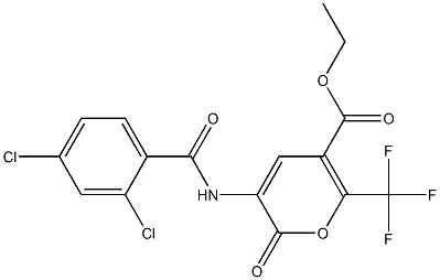 ethyl 3-[(2,4-dichlorobenzoyl)amino]-2-oxo-6-(trifluoromethyl)-2H-pyran-5-carboxylate 化学構造式