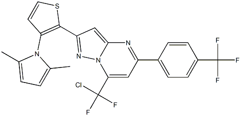 7-[chloro(difluoro)methyl]-2-[3-(2,5-dimethyl-1H-pyrrol-1-yl)-2-thienyl]-5-[4-(trifluoromethyl)phenyl]pyrazolo[1,5-a]pyrimidine 化学構造式