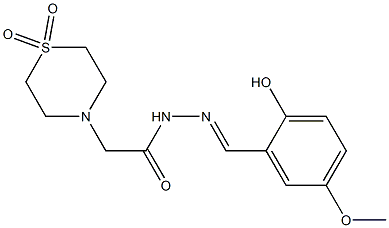 2-(1,1-dioxo-1lambda~6~,4-thiazinan-4-yl)-N'-[(E)-(2-hydroxy-5-methoxyphenyl)methylidene]acetohydrazide Structure