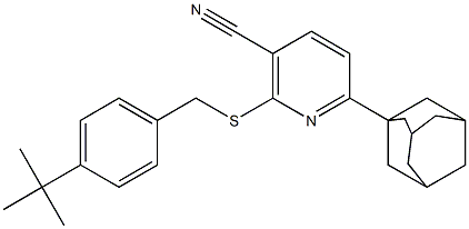6-(1-adamantyl)-2-{[4-(tert-butyl)benzyl]sulfanyl}nicotinonitrile,,结构式